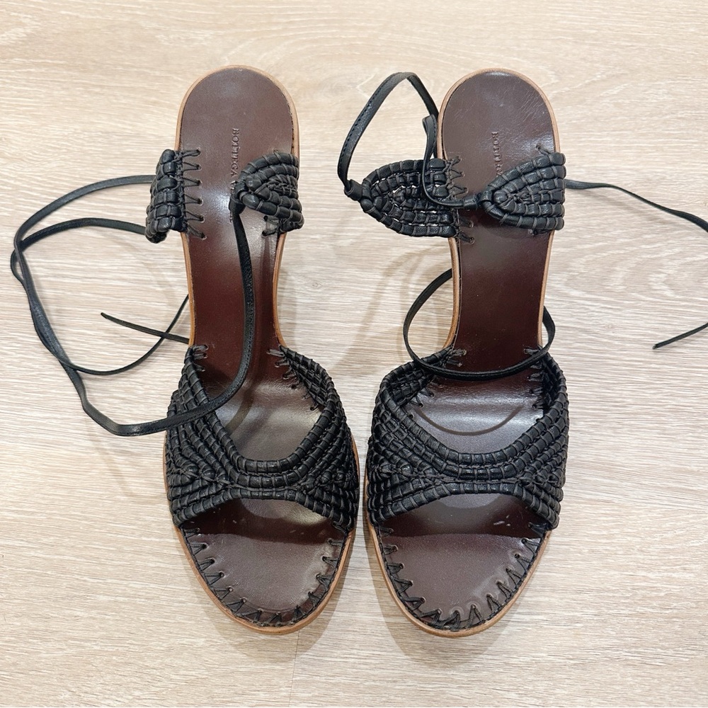 Bottega Veneta Black Woven Sandal Heels